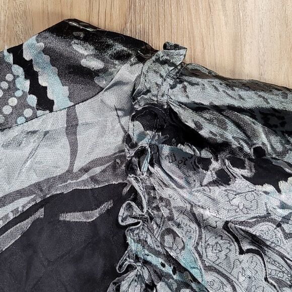 🔹️Steve Madden Sage & Gray Silk Ruffled Balloon Sleeve Dress Size 8 - Picture 8 of 15